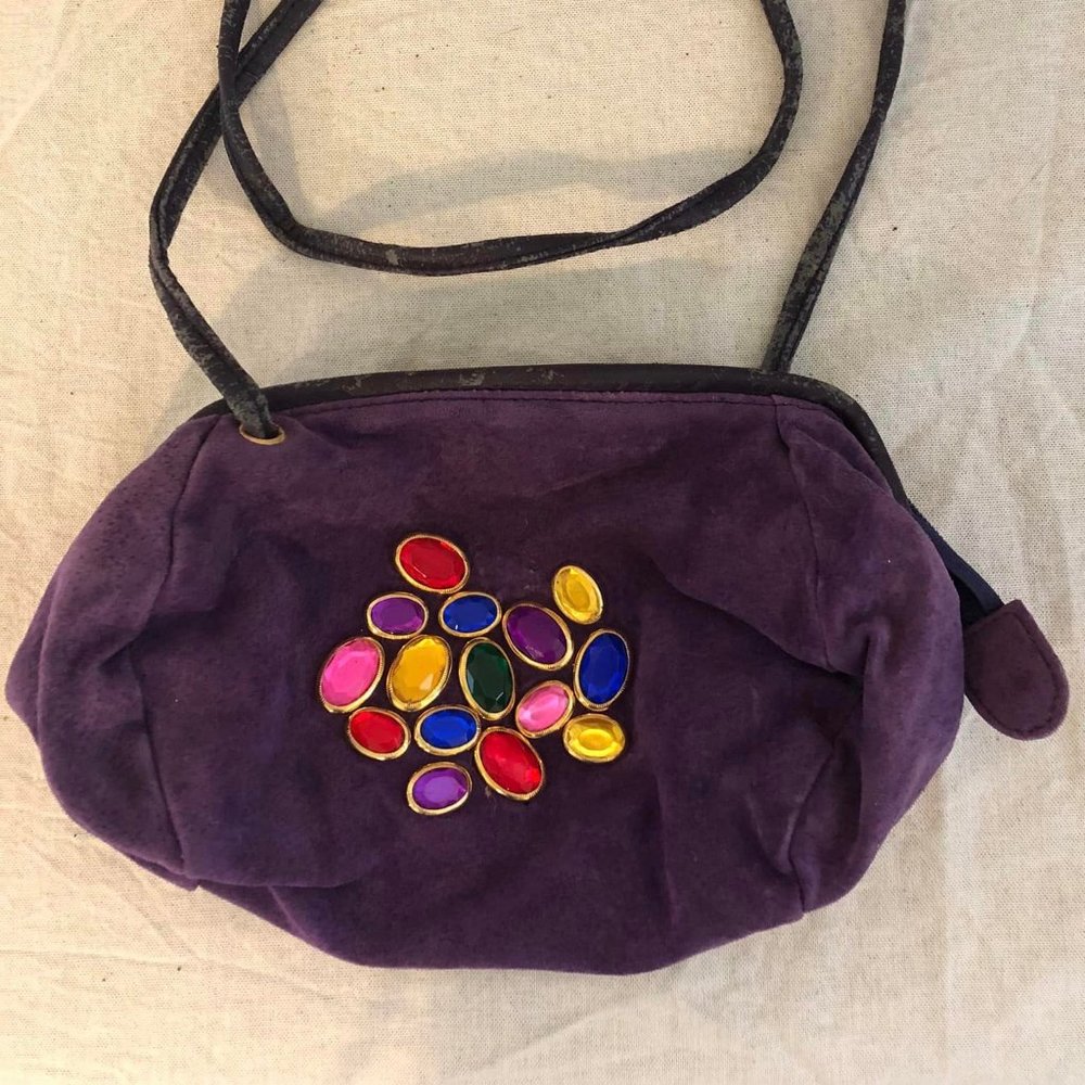 Ande Purple Shoulder Bag W/ Gemstones